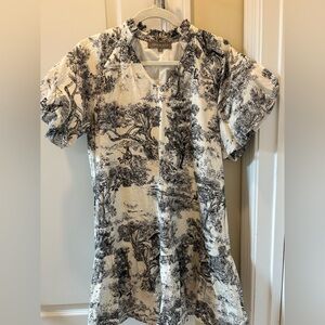 Elegant Black and Cream Printed Mini Dress